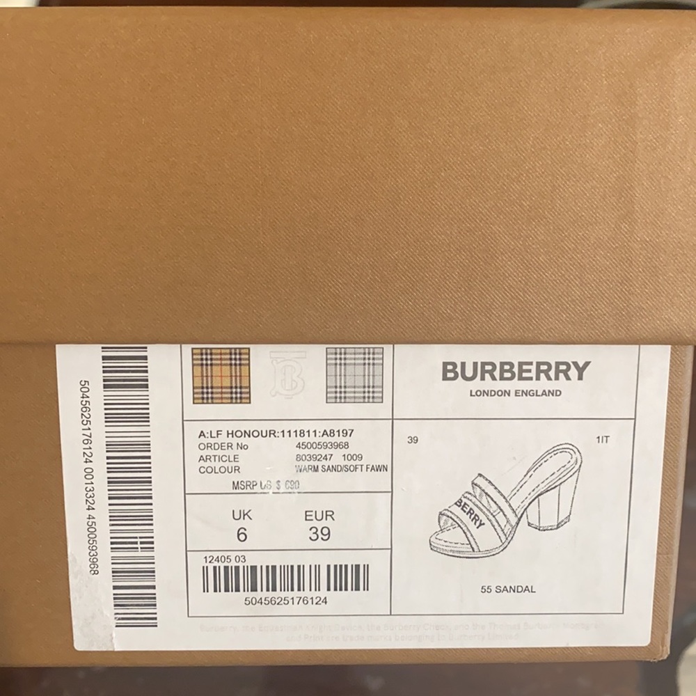 Brand New Tan Burberry Logo Canvas Sandals. - Picture 5 of 6